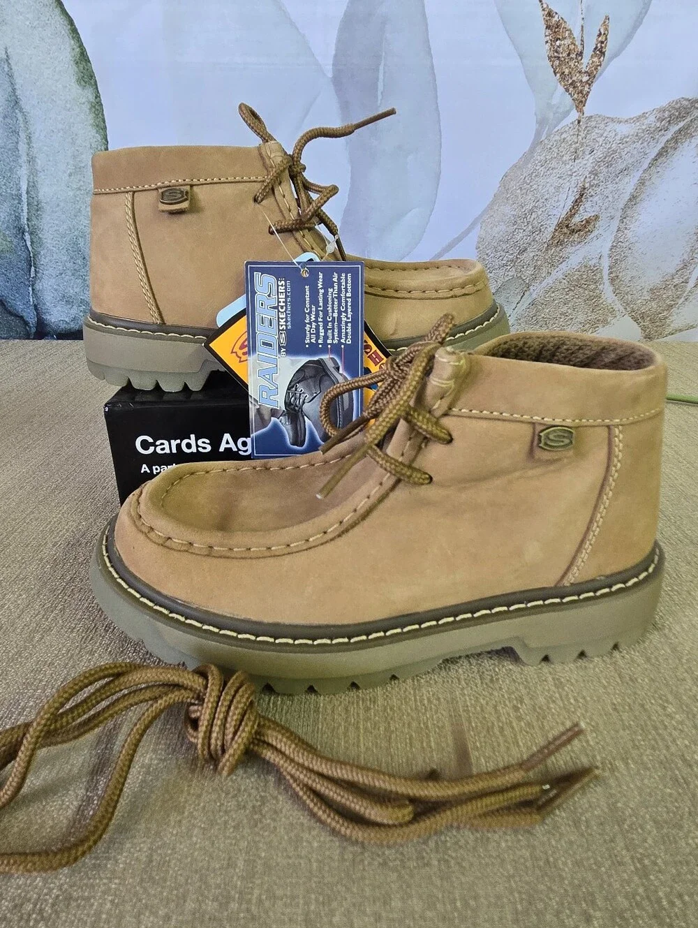 NWT Vintage Skechers Raiders Tan Leather Moc Toe Ankle Boots Kids